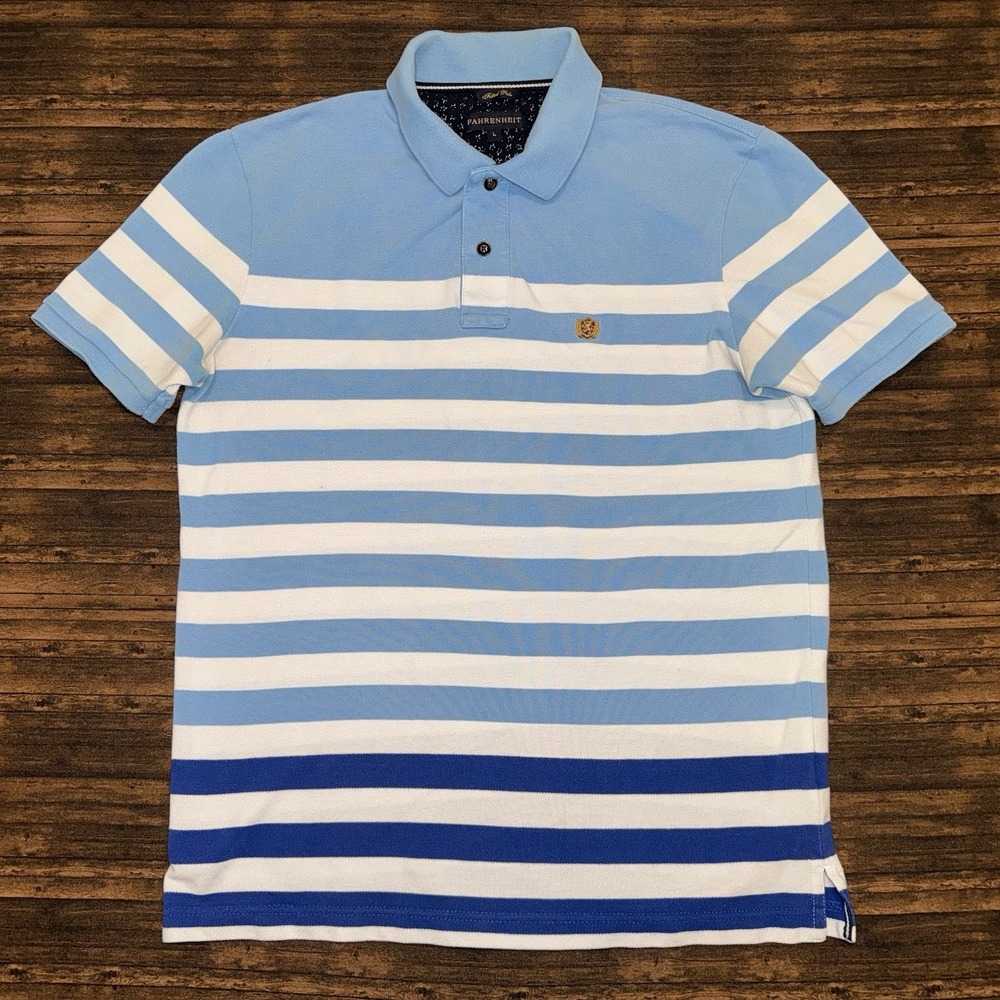 Fahrenheit Fitted Polo Shirt Men's Size Large Blue Striped